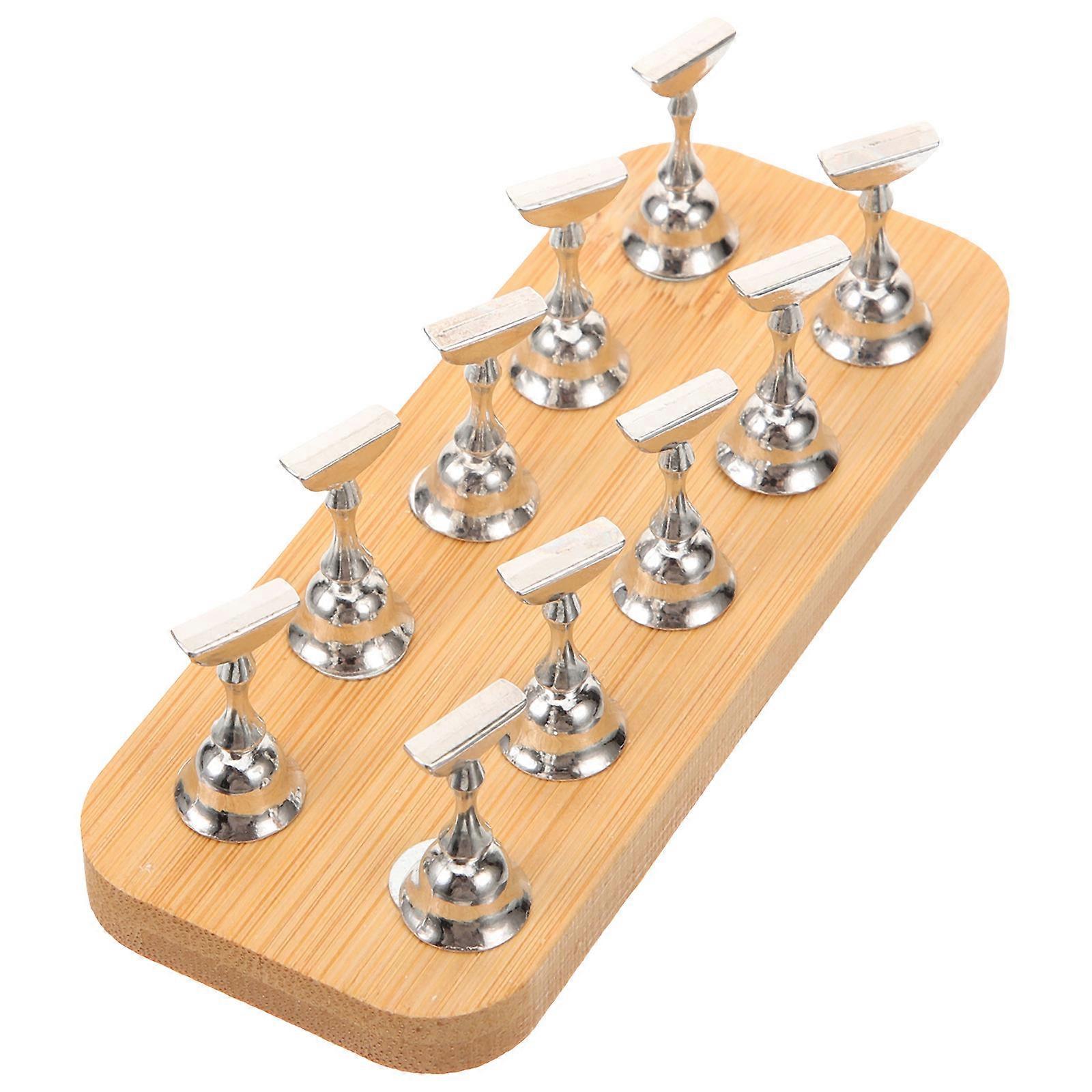 Nail Art Display Stand Portable Use For Nail Technicians Khaki Iron Wood Rectangular 1Set