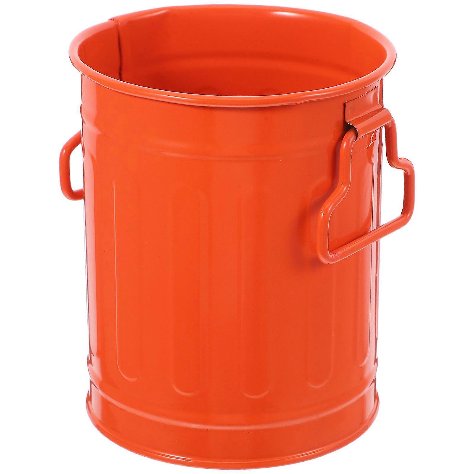 Mini Trash Can Desktop Iron Garbage Can for Office Use Orange