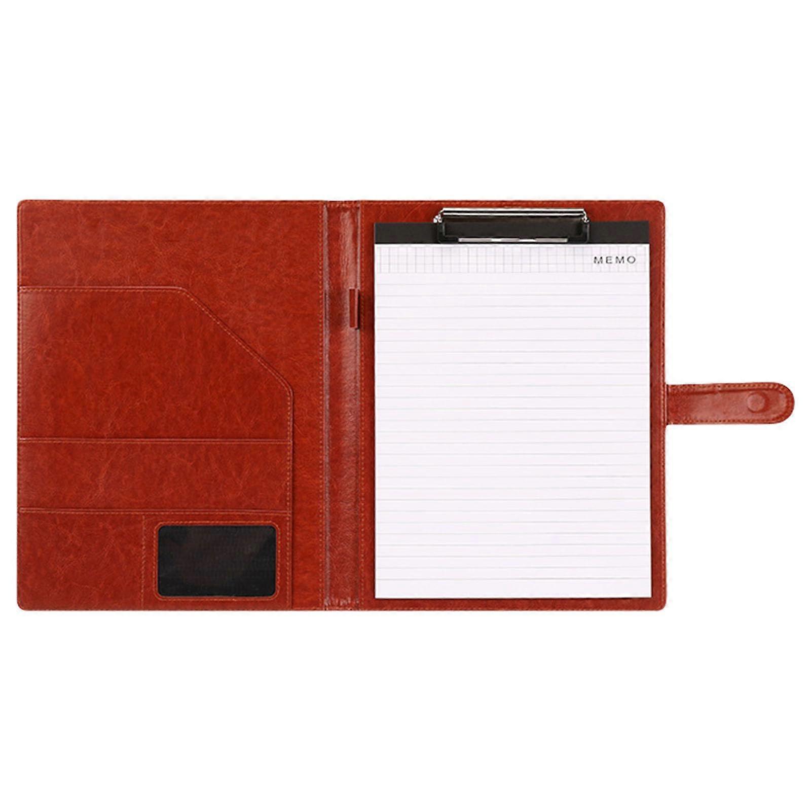 Clipboard portfolios with pen holders and card slots, practical folder for office and classroom settings, suitable for businesses, brown notebook.