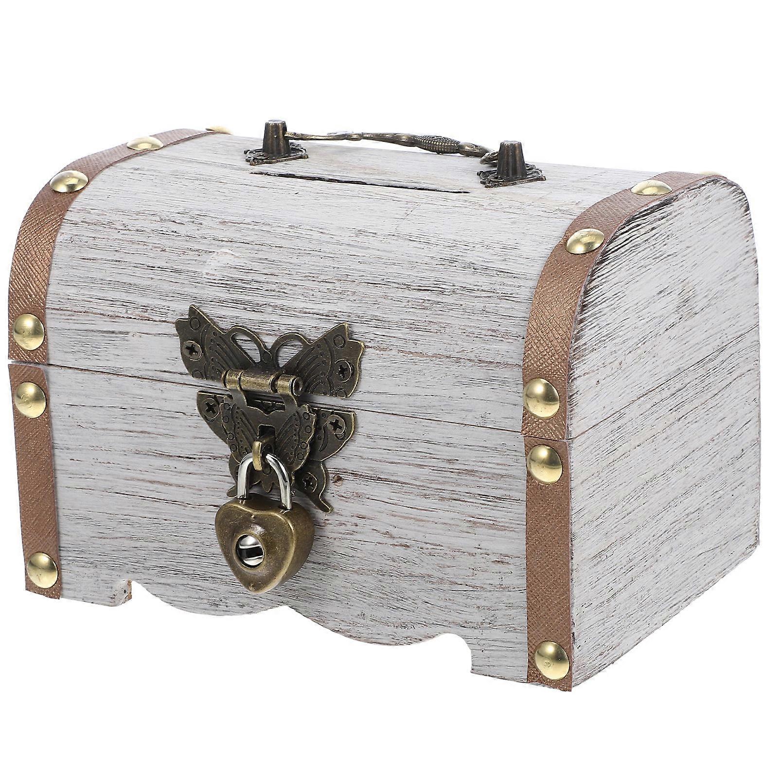 Rustic Wooden Piggy Bank with Lock Vintage Treasure Chest Money Box for Secure Savings, Keepsake Storage and Decorative Retro Cash Box for