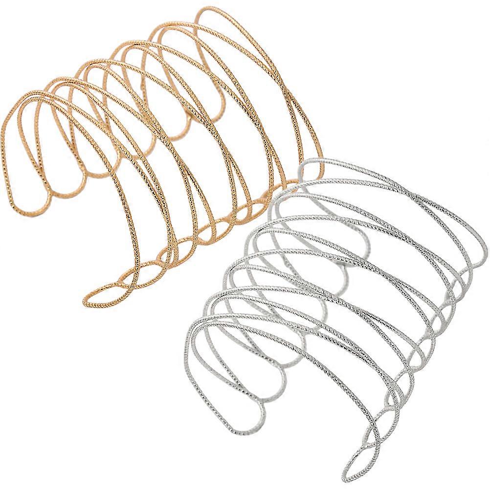 Elegant Silver Minimalist Style Bangle Open Armlets For Wedding 2Pcs