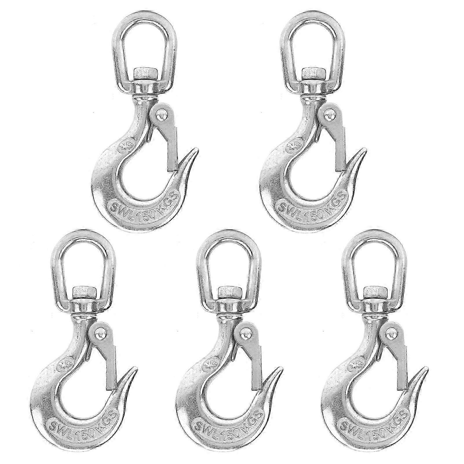 5pcs Stainless Steel Eye Slip Hook with Safety Latch Lifting Hoisting Chain Hooks
