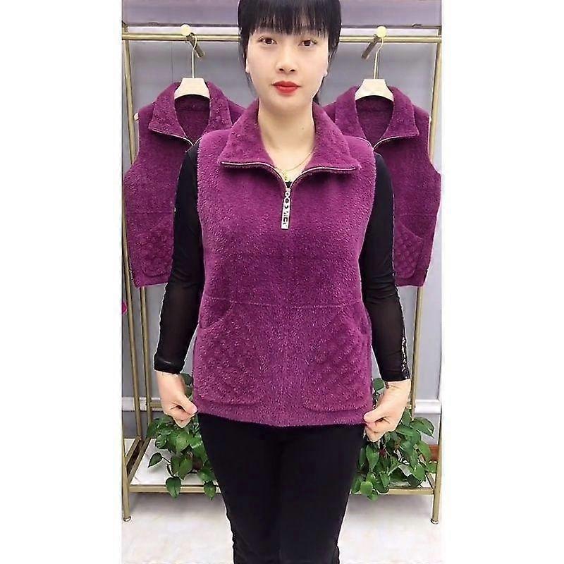 Fashionable and Versatile Women's High Elasticity Mink Velvet Vest with Zipper for Autumn and Winter