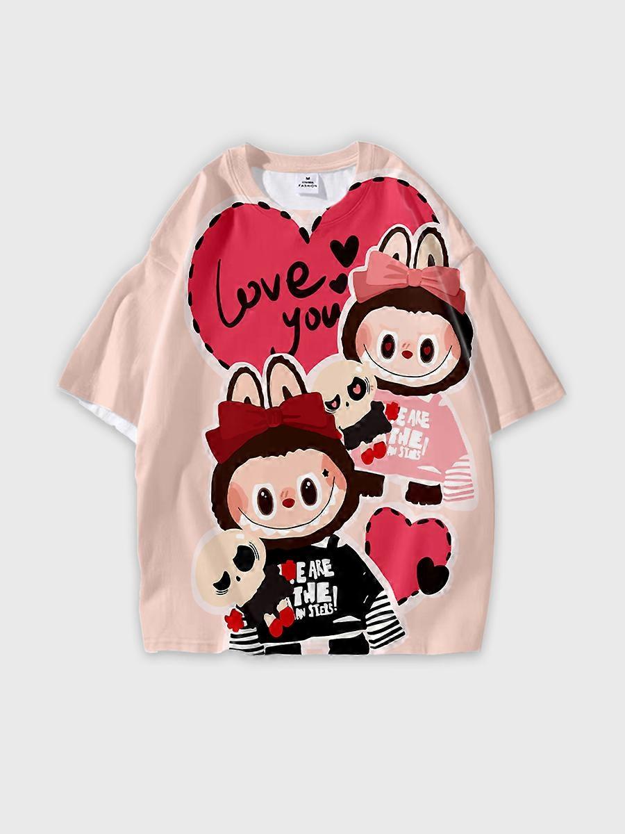 T-shirt round neck Pattern loose short sleeve P2131