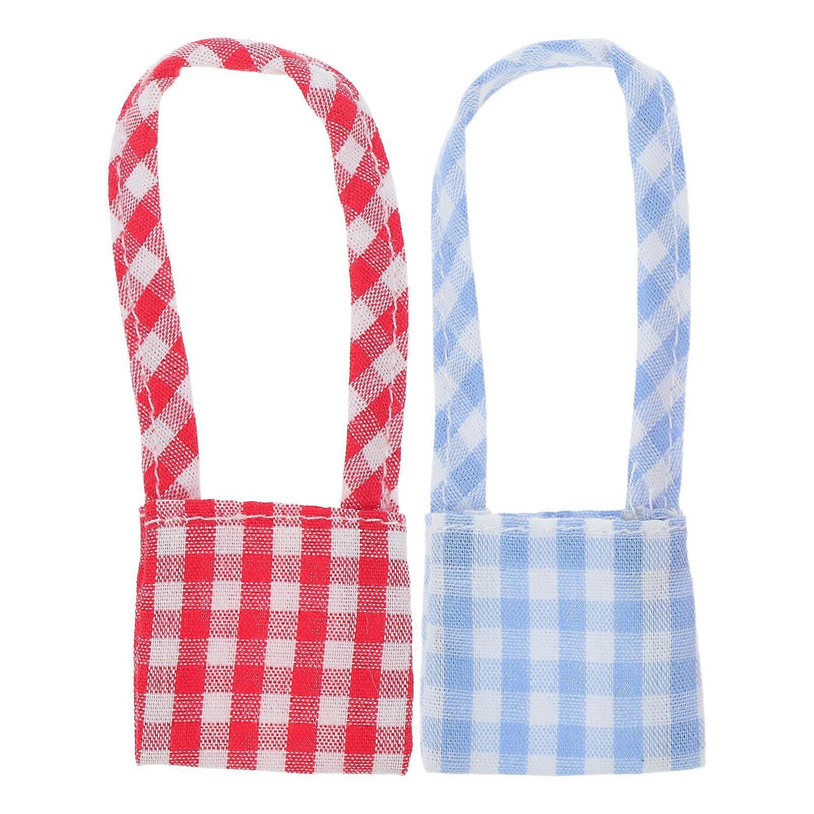 2pcs Mini Canvas Crossbody Bags for Doll Accessories, Plush Unisex Tote Bags in Blue & Red Plaid for Casual Wear