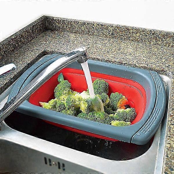 Red Foldable Colander for Food Vegetables Fruit BPA-free Fits All Sinks
