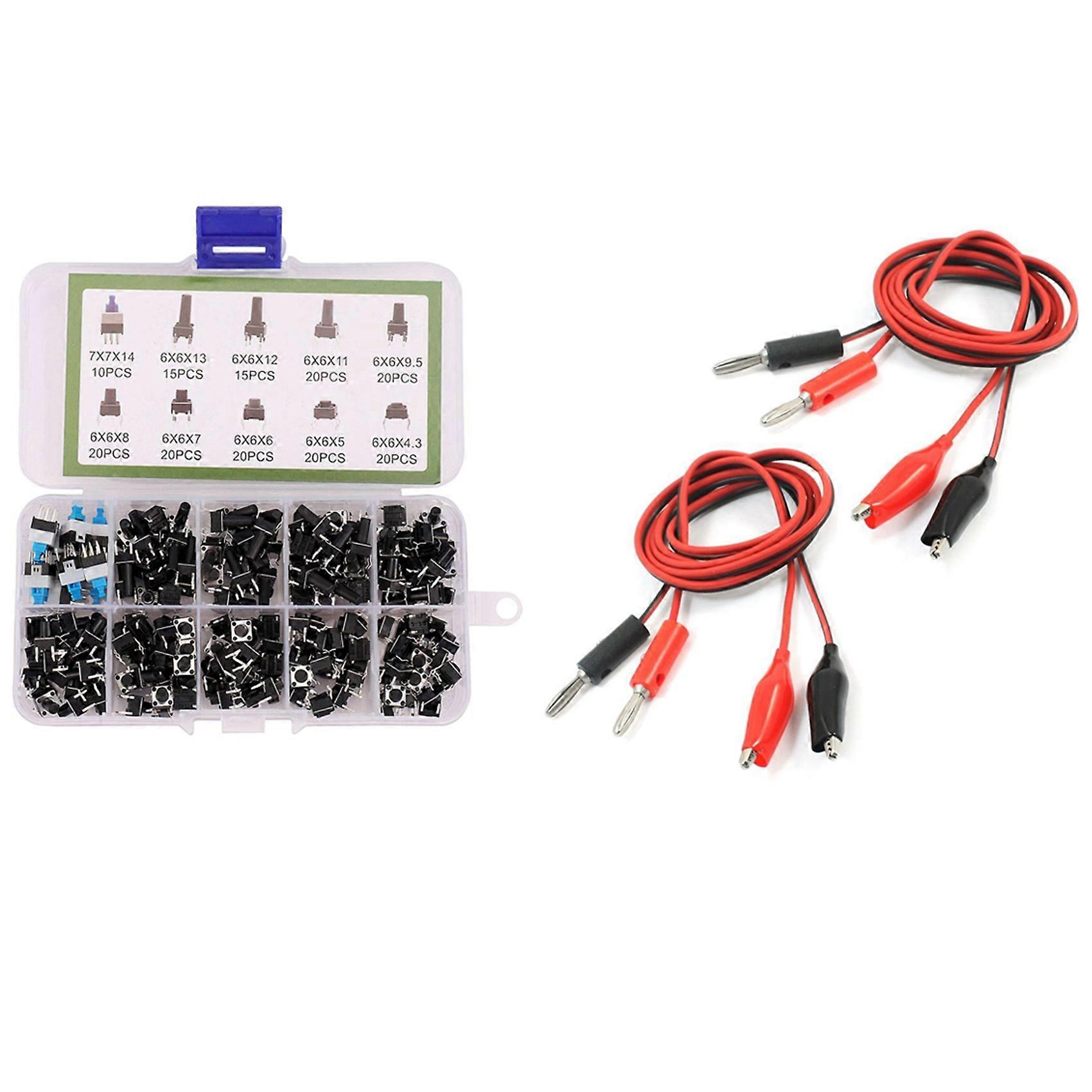 2PCS Alligator Clip to Banana Plug Multimeter Test Lead with 180PCS Tactile Push Button Switch Micro