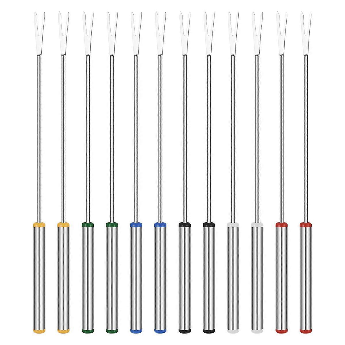 12pcs Stainless Steel Fondue Forks with HeatInsulating Handle for Cooking and Outdoor Use Multi Color 24cm