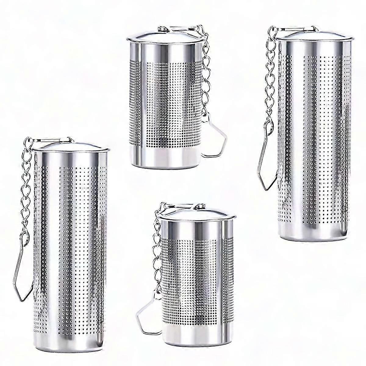 4 stk rustfritt stål te infusere med lokk og kjedekrok for løs te filter