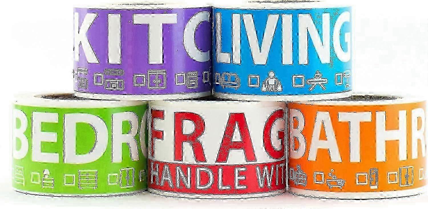250 Home Moving Labels For 1 Bedroom House. 50 Labels Per Room, 5 Color Coded Label Rolls. Fragile Label Included. For Moving Boxes, Moving Supplies -