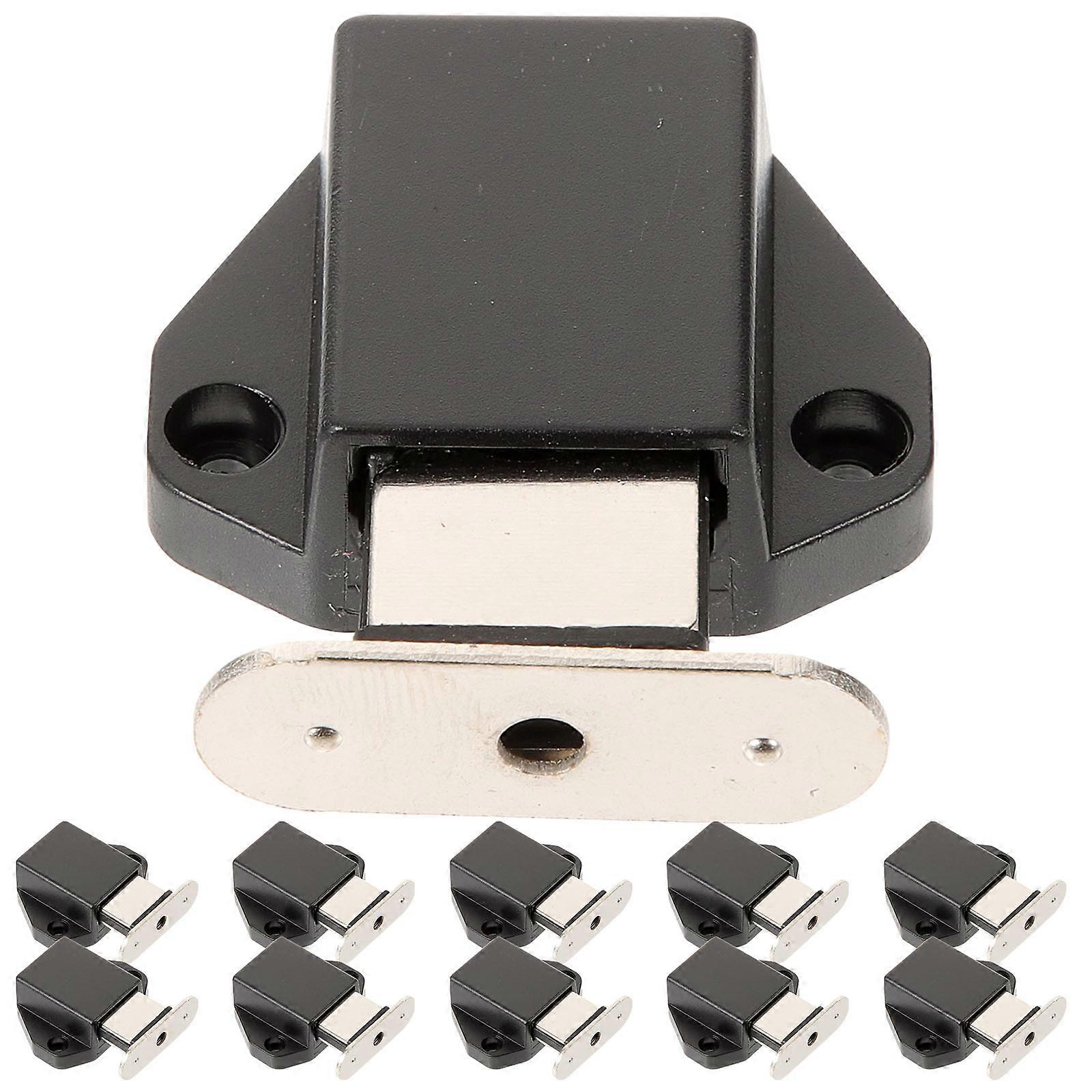 Door Lock Accessory Cabinet Latch Push to Open for Door Home Use Metal Plastic Black Security Lock 10Pcs