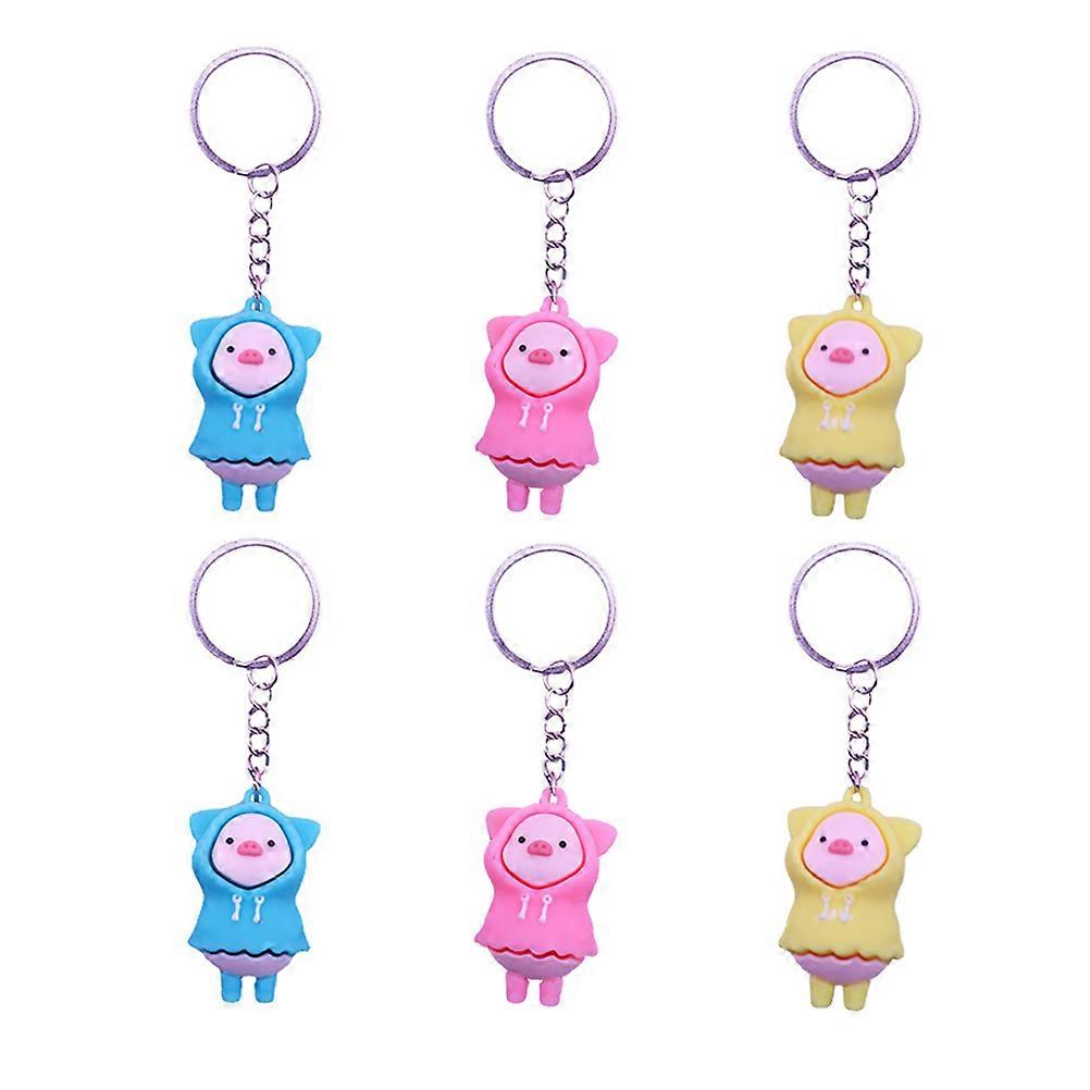 Cartoon Keychain 6Pcs Pig Shape Key Pendant Assorted Color Everyday Use Bag Decoration