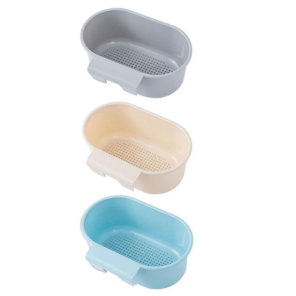 3pcs Kitchen Sink Drain Basket with Multi Hook Storage Rack for Sink Accessories, Durable Drying Shelf for Fruits and Vegetables, Blue Grey