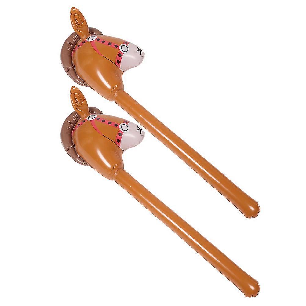 Inflatable Party Props 2Pcs Cute Inflatable Horsehead Stick Ideal For Group Activities Light Brown PVC Material Imaginative Play