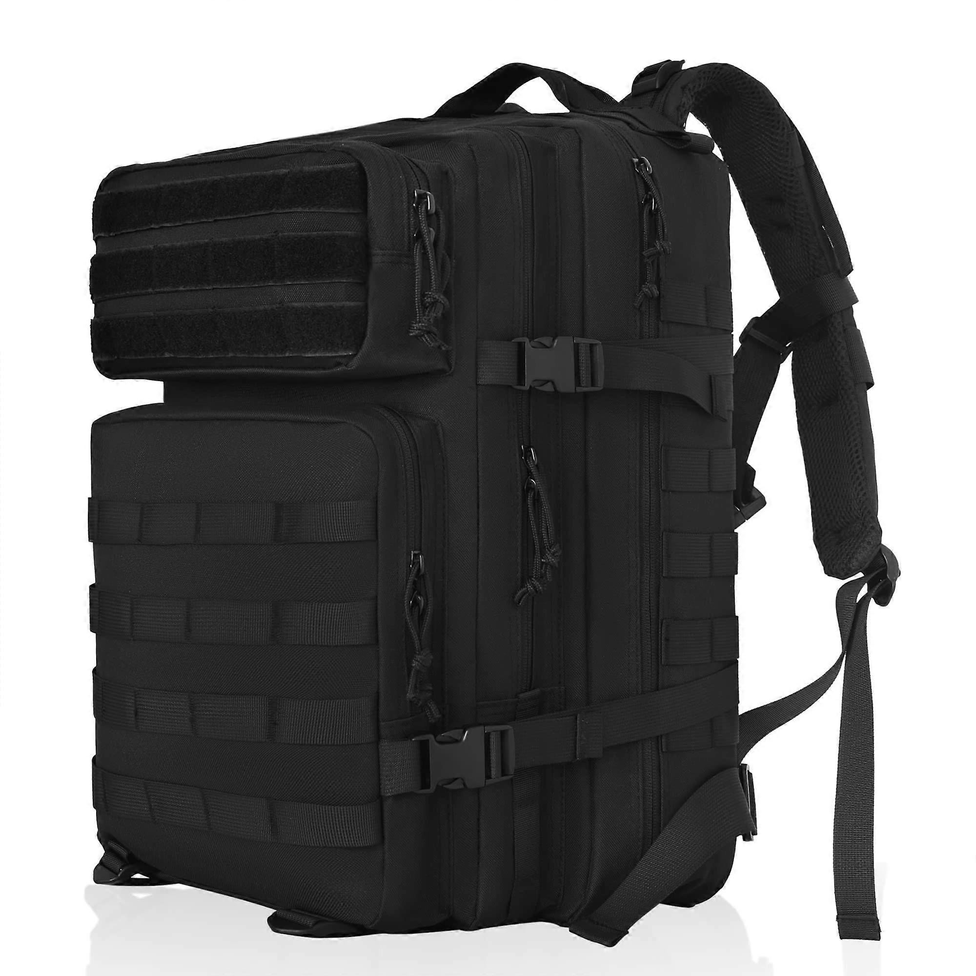 Military Tactical Backpack 45L Large Capacity Army Daypack for Outdoor Use, Black Durable Fabric and Multiple Compartments