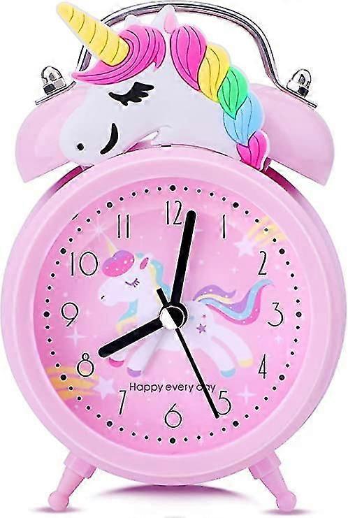 Unicorn Alarm Clock for Girls, Non Ticking Alarm Clock for Kids Girls, Silent Pink Bedside Alarm Clock, Classic Double Bell Clock with Backlight, Perf