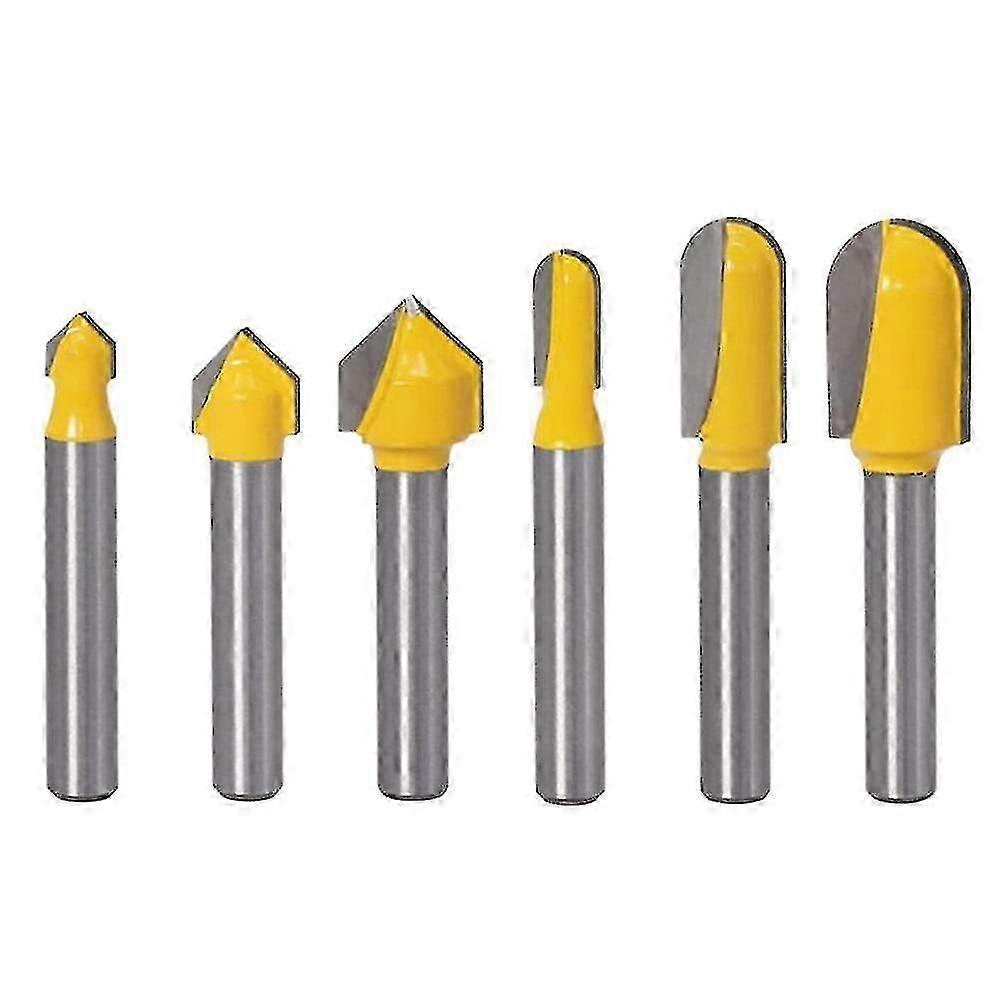 6 قطع 1/4 بوصة عرقوب كربيد 90 درجة الخامس الأخدود وجولة الأنف الأخدود راوتر بت مجموعة الحروف النقش