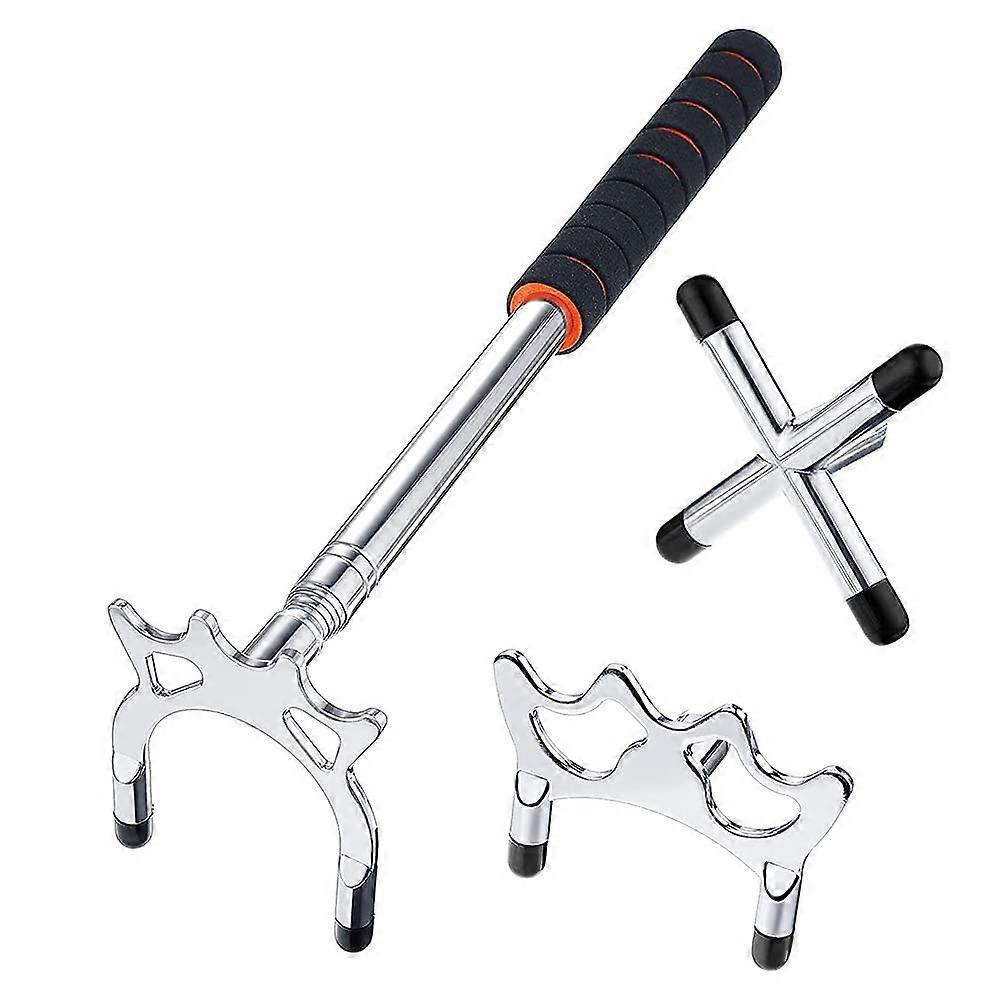 Retractable Billiard Cue Stick Bridge with 3 Removable Brass Attachments, Silver Pool Cue Accessories for Billiard Tables