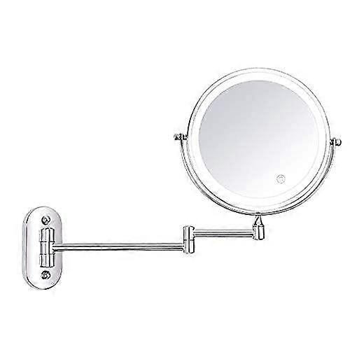 8" Magnifying LED Light Makeup Mirror 10x Magnification Foldable Touch Screen Wall-Mounted Illuminated Bathroom Mirror