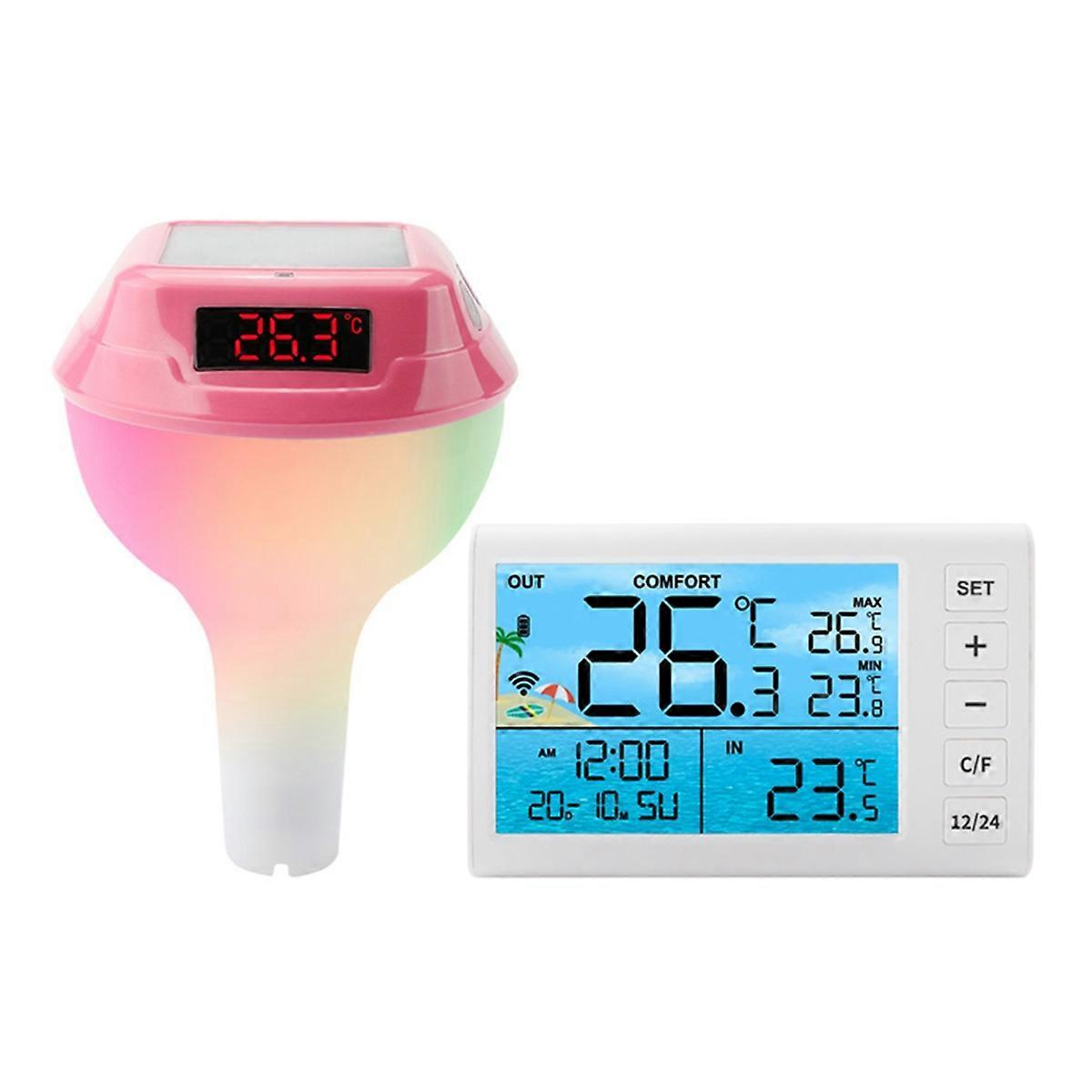 Solar Powered Pool Thermometer with RGB Atmosphere Light Pink
