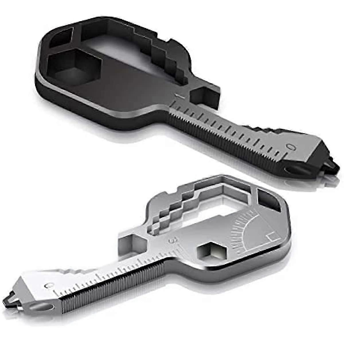 2pcs Key Tool 24-in-1 Multi-Tool Key  Key-Shaped Stainless Steel Pocket Tool  Outdoor Multitool for Bottle Opener  Screwdriver  Ruler  Wrench  Strippi