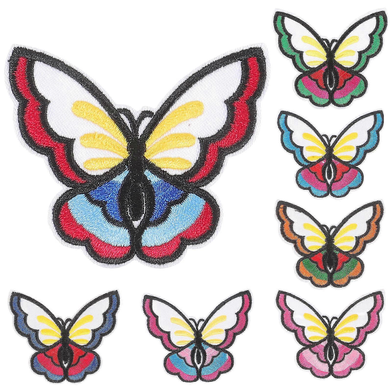 Wear-Resistant Clothes Patches Butterfly for Backpacks Assorted Color Satin Fabric Diy Accessory 7Pcs