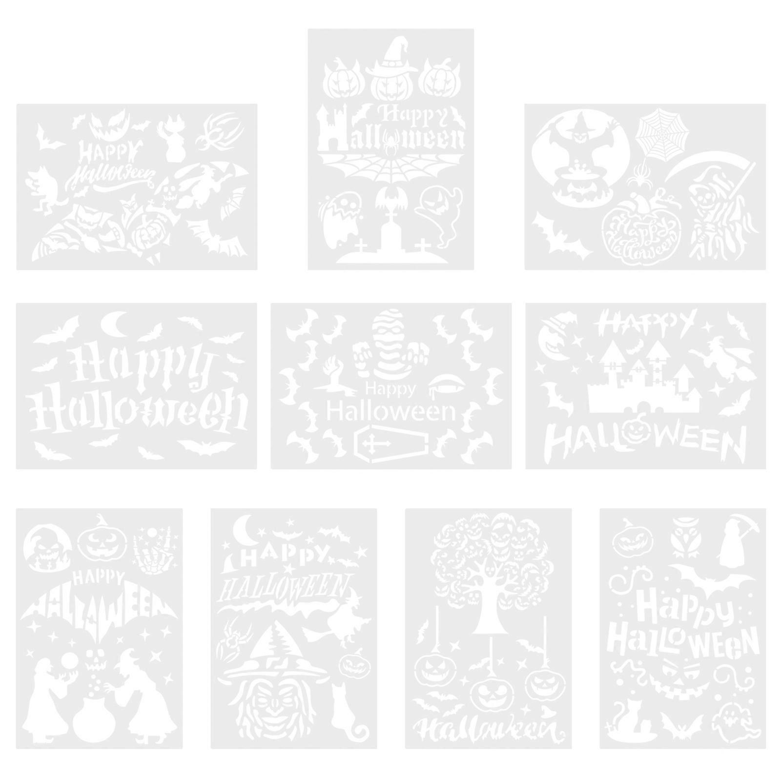 Reusable Halloween Stencils Template for Greeting Cards Plastic White Durable 10sheets