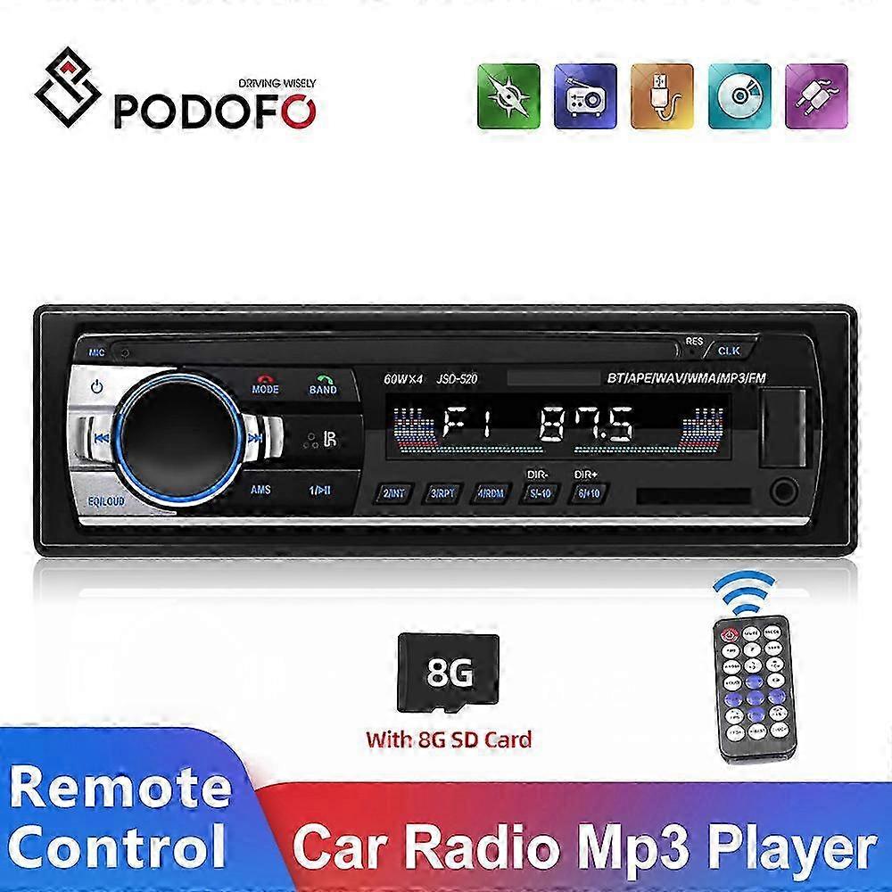 Podofo Car Radio Stereo Player Digital Bluetooth MP3 Player JSD-520 60Wx4 FM Audio Stereo Music USB/SD with In Dash AUX Input 2025
