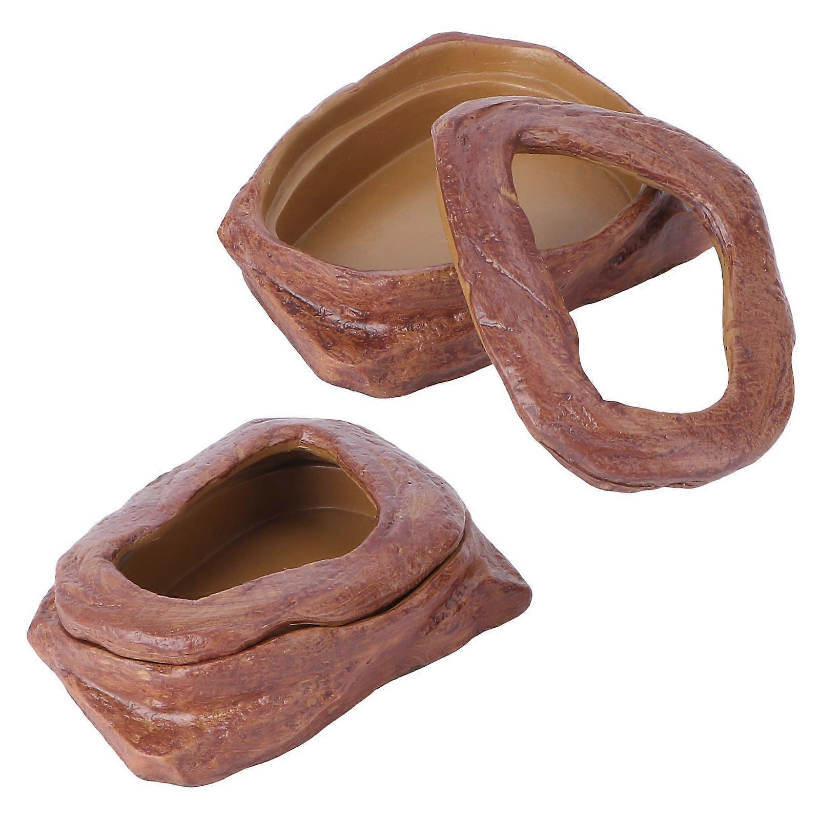 Brown Resin Reptile Food Bowl for Storage Use Suitable for Lizards and Small Creatures 2 pcs