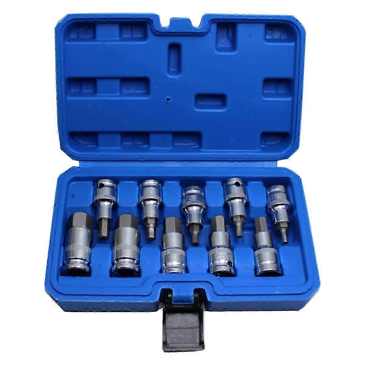 10Pcs Set 1/2inch Hexagon Socket Bit Kit Six Angle Sleeve Hex Socket Wrench for Ratchet Wrench Auto