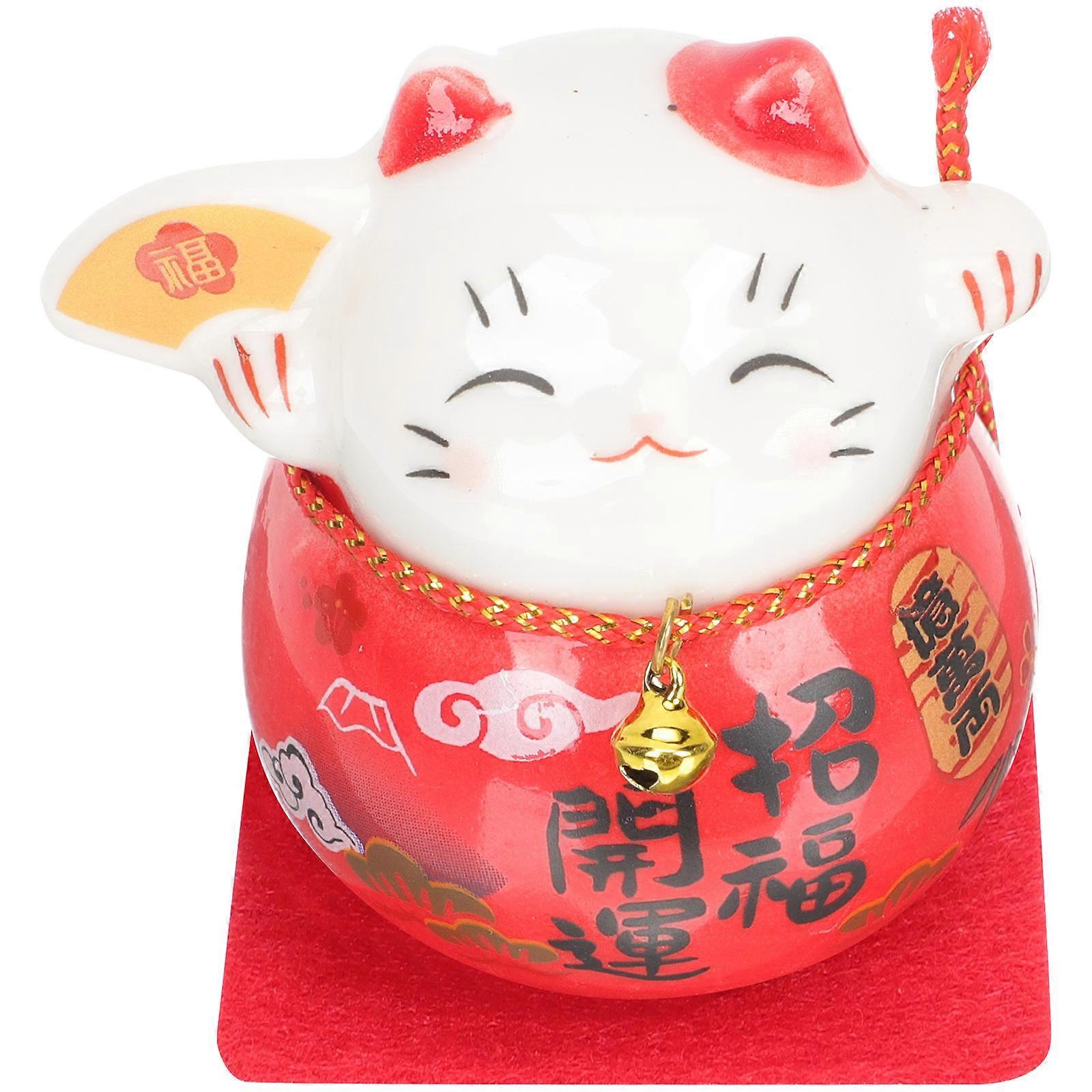 Fortune Cat Statue Ceramic Wealth Cat Ornament for Desktop 5Pcs