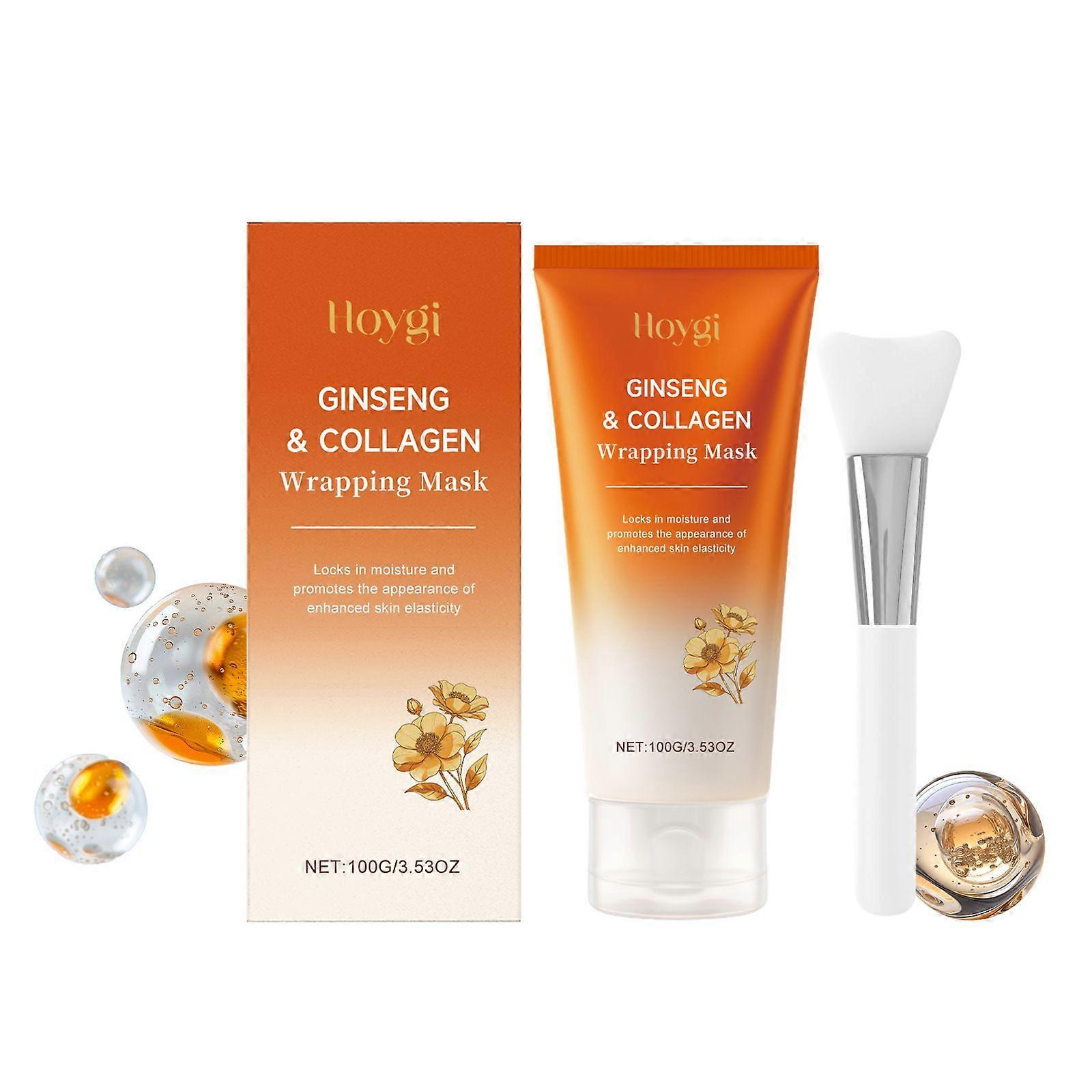 Ginseng & Collagen Night Wrapping Mask, Overnight Collagen Wrapping Mask, Collagen Peel Off Face Mask, Elasticity and Hydration Care (Brush Included)