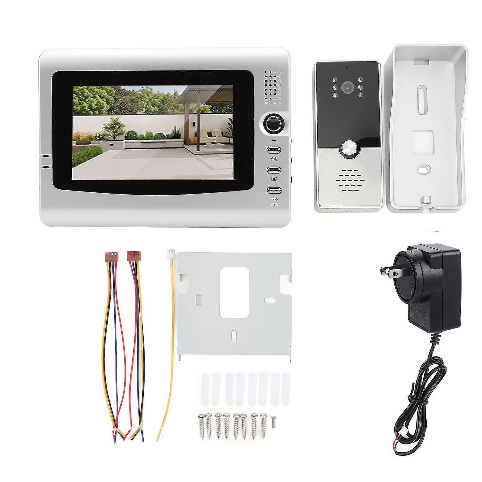 Wired Video Intercom System Smart Infrared Video Doorbell Camera with 7 Inch TFT Color Screen Display for Home Security US Plug Black Silver