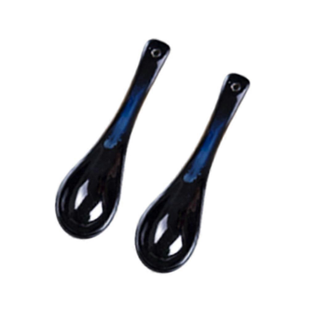 Soup Spoon Ceramic Tableware For Home And Restaurant Elegant Design Blue Color 13.8*4 Cm 2Set