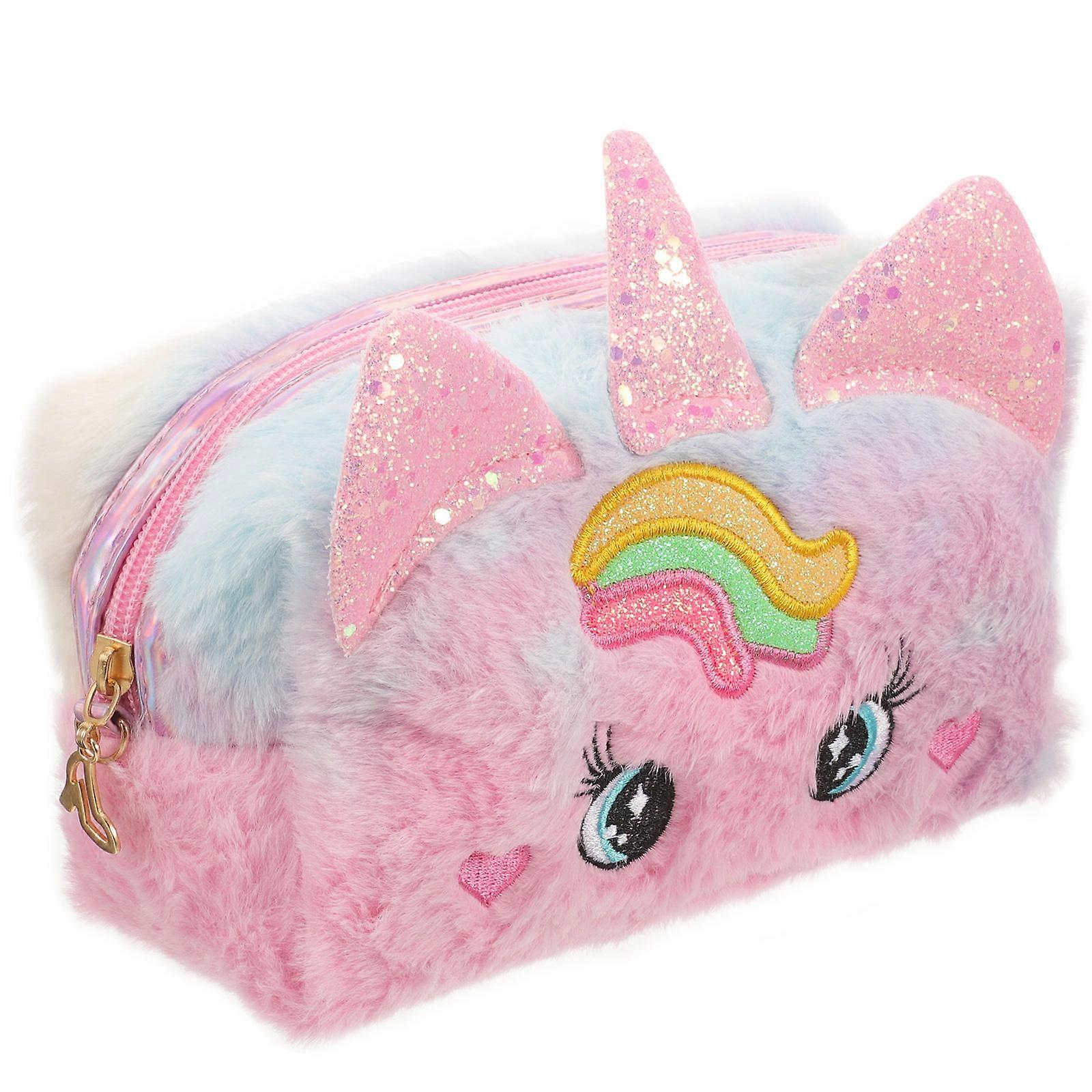Unicorn Bag Plush Cosmetic Case for Storage 4Pcs Travel Toiletry Pouch