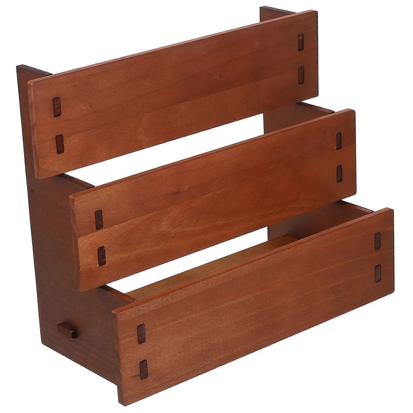 Display Stand Wooden Vintage Tiered Organizer for Display 2Pcs Brown