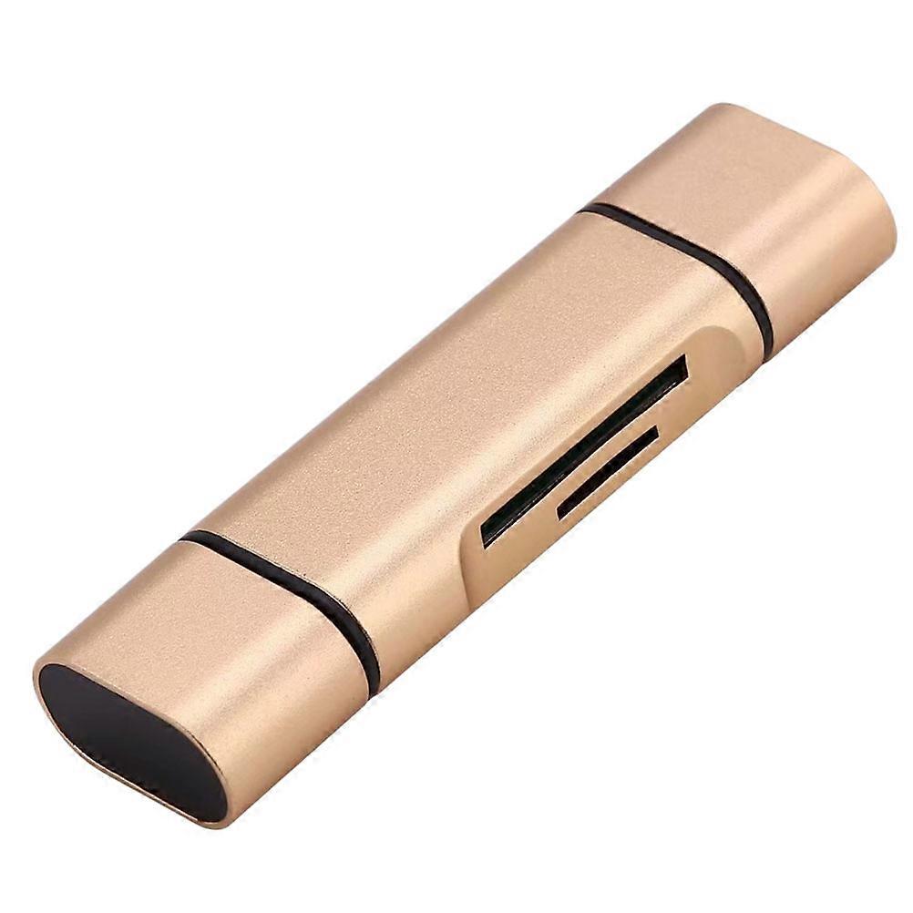 USB Type Dual Slots Adapter for Computer Laptop Phone Golden Aluminum Multi-Purpose 1Set