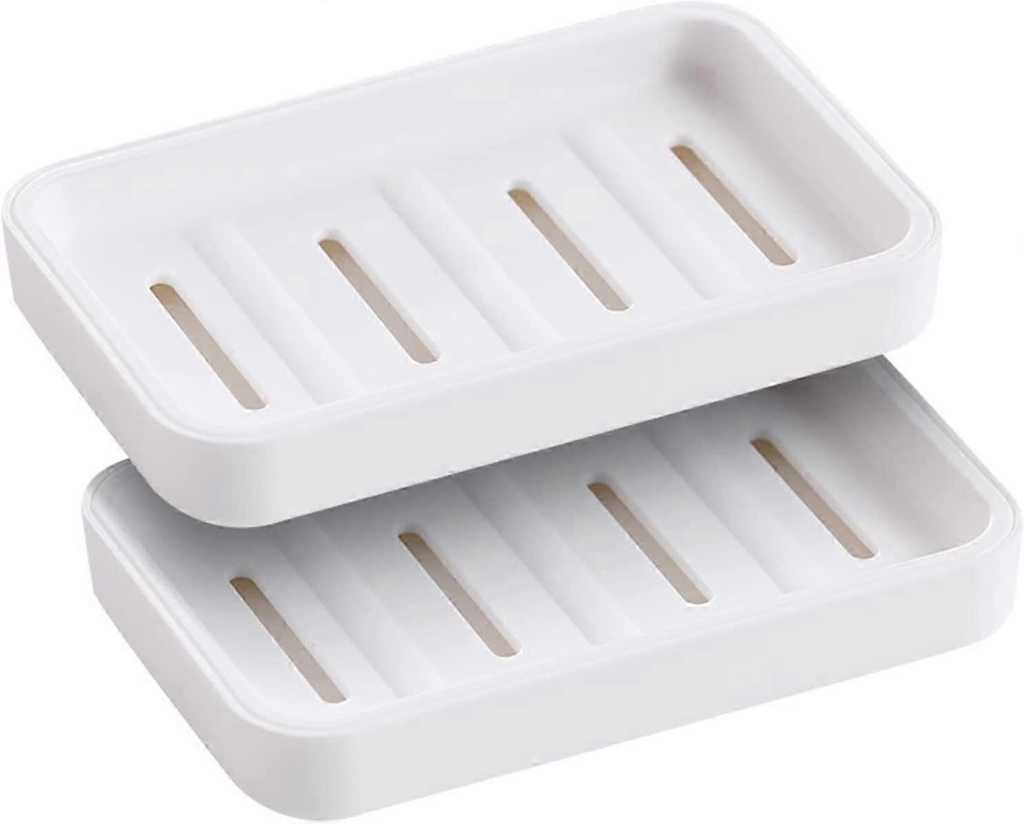 Removable Soap Double Shelf Drain Soap Dish for Bathroom White - 2 Pieces