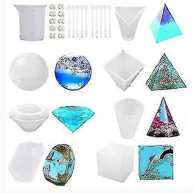 28 Pcs שרף תבניות סיליקון, אפוקסי שרף תבניות סט, diy יציקת שרף אמנות תבניות כלים ערכת כלים עם מדידת מקל בורג עין, כלול כדורי, מעוקב