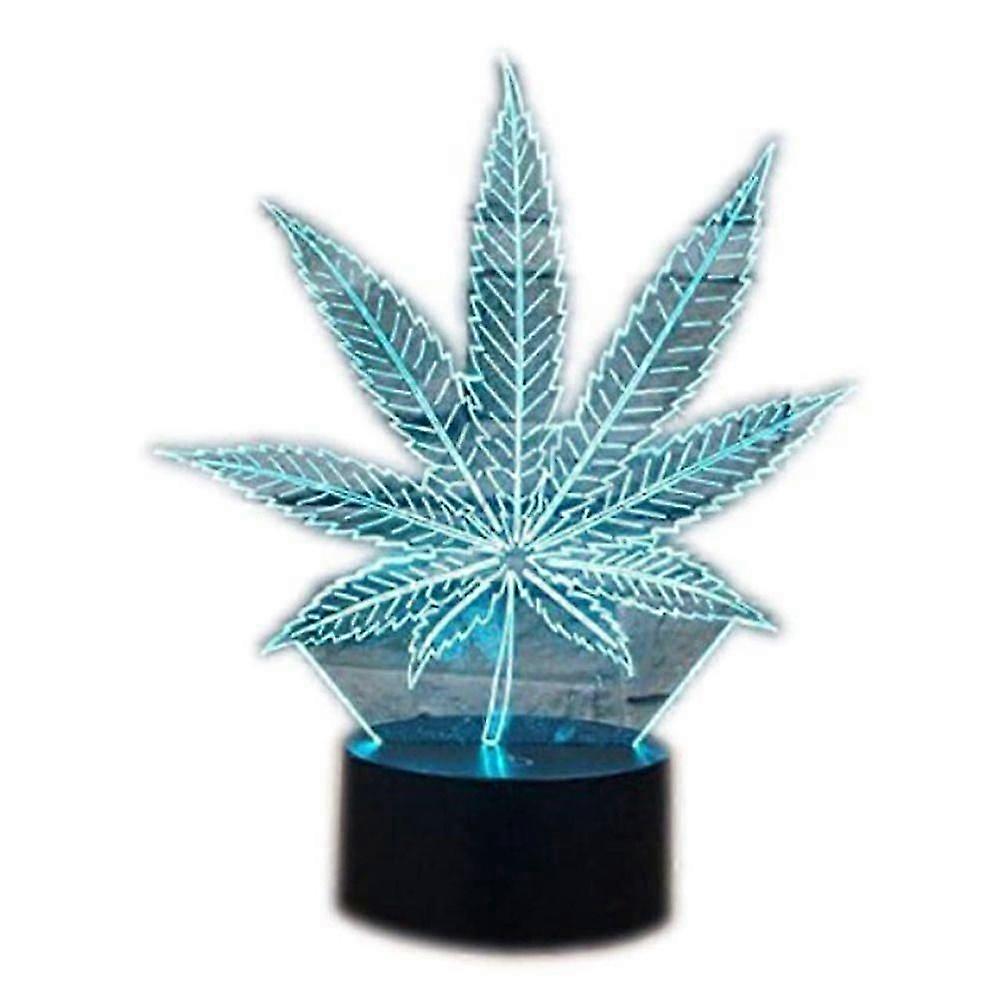 Unbrand 3D-LED-Nachtlicht im Blatt-Design Touch-Schalter USB-Anschluss 7 Lichtfarben Acryl Weed-Tisc