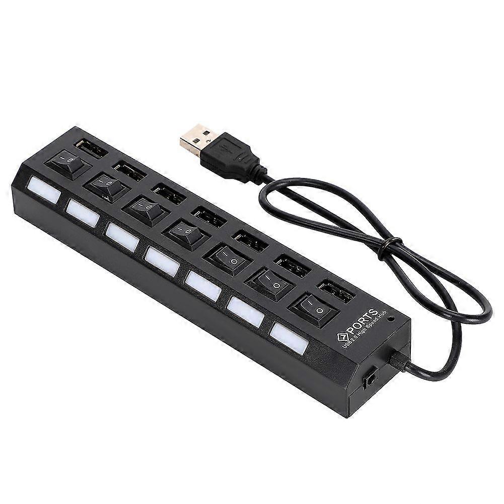 7-Port Hub USB Docking Station Black 480mbps with Switch for Overload Current Protection7 Ports Black