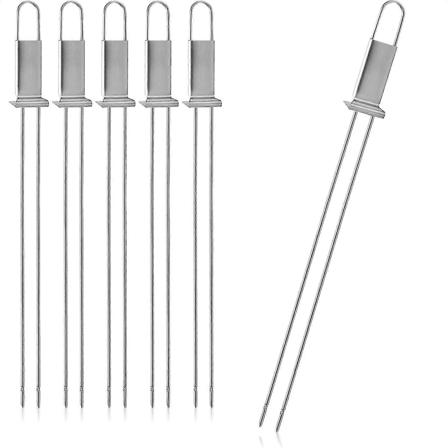 6x premium barbecue skewers with handle, double barbecue skewer made of 430 stainless steel, kebab skewers with double tines