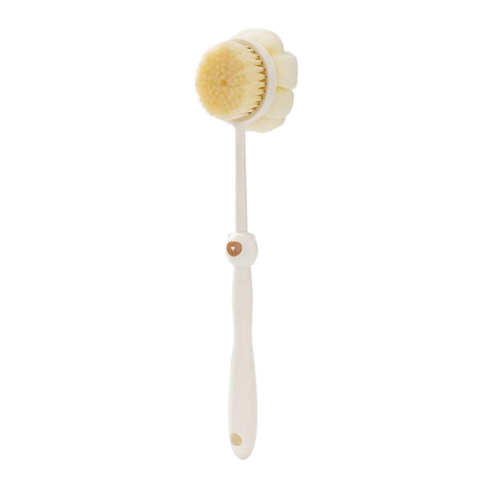 Bath Brushes Long Handle Back Scrubber Double Sided Bristles Quick Drying Deep Cleaning Tool For Teens Cream Colored