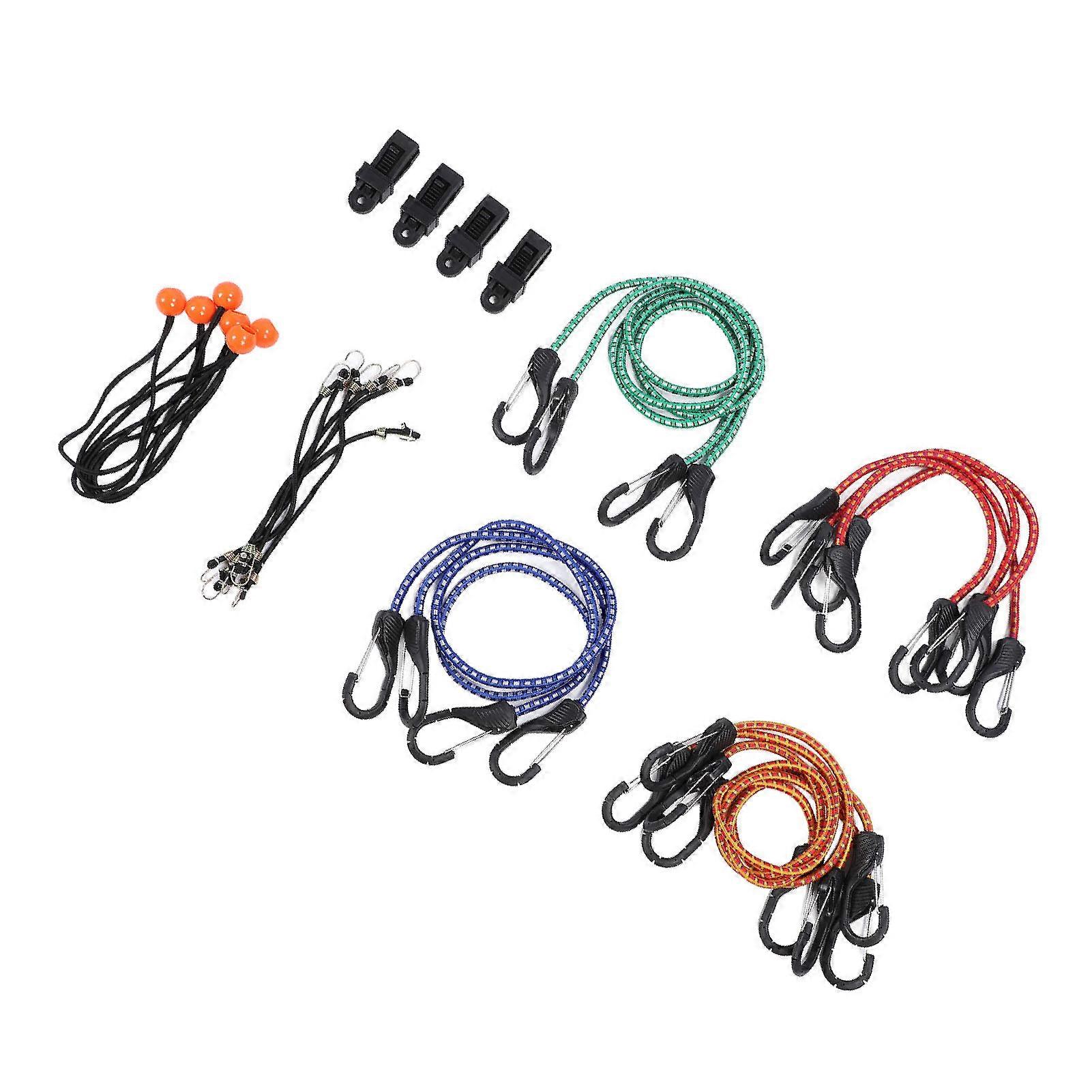 28 Pcs Set Bungee Cord High Elasticity Rubber Tie Down Strap with Hook for Luggage Camping Tent 