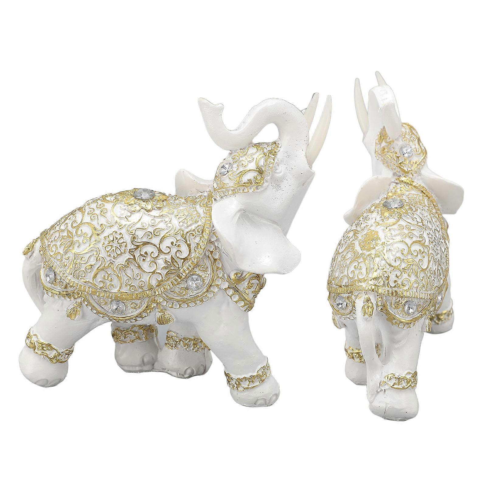 Elephant Statue White Resin Cute Lucky Elephant Sculpture for Entryway Bookshelf Computer Desk Home Decoration M 