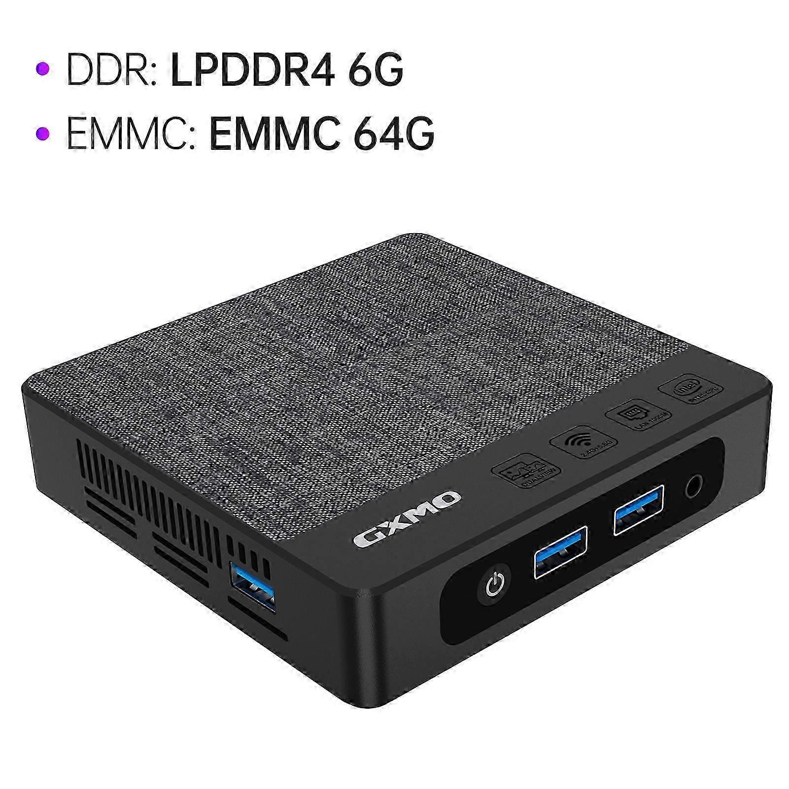 PC Mini for Win 11 Mini Desktop Computer with Intel Gemini Lake N4000 Processor 6G LPDDR4 64G EMMC 256G SSD Support Dual Screen 4K Resolution Wifi BT