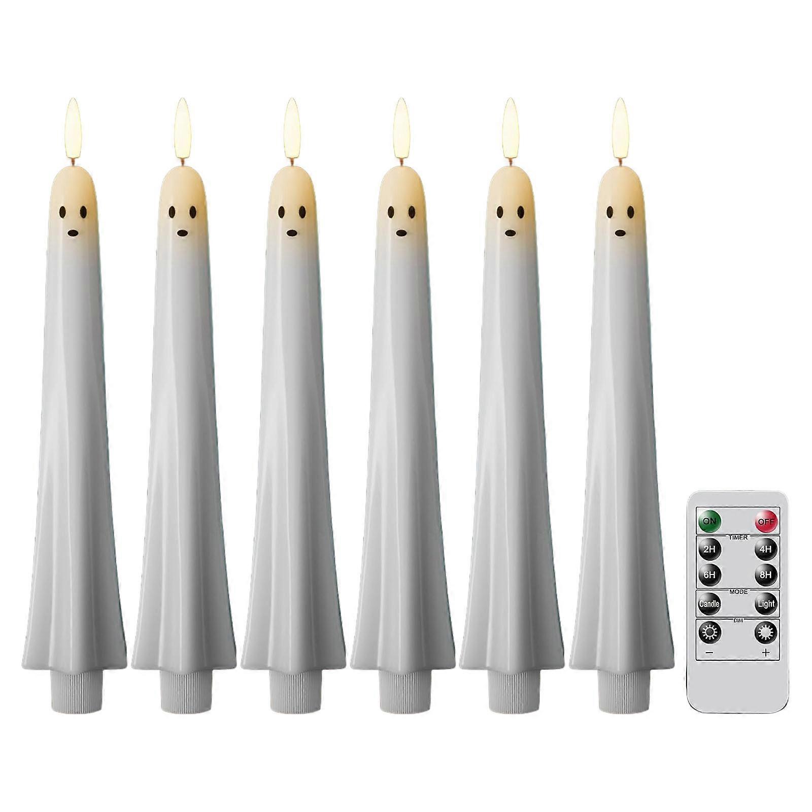 Flameless Ghostly LED Taper Light For Party PVC Construction Easy Switching Remote Controls Battery Operated Candlestick  6PC