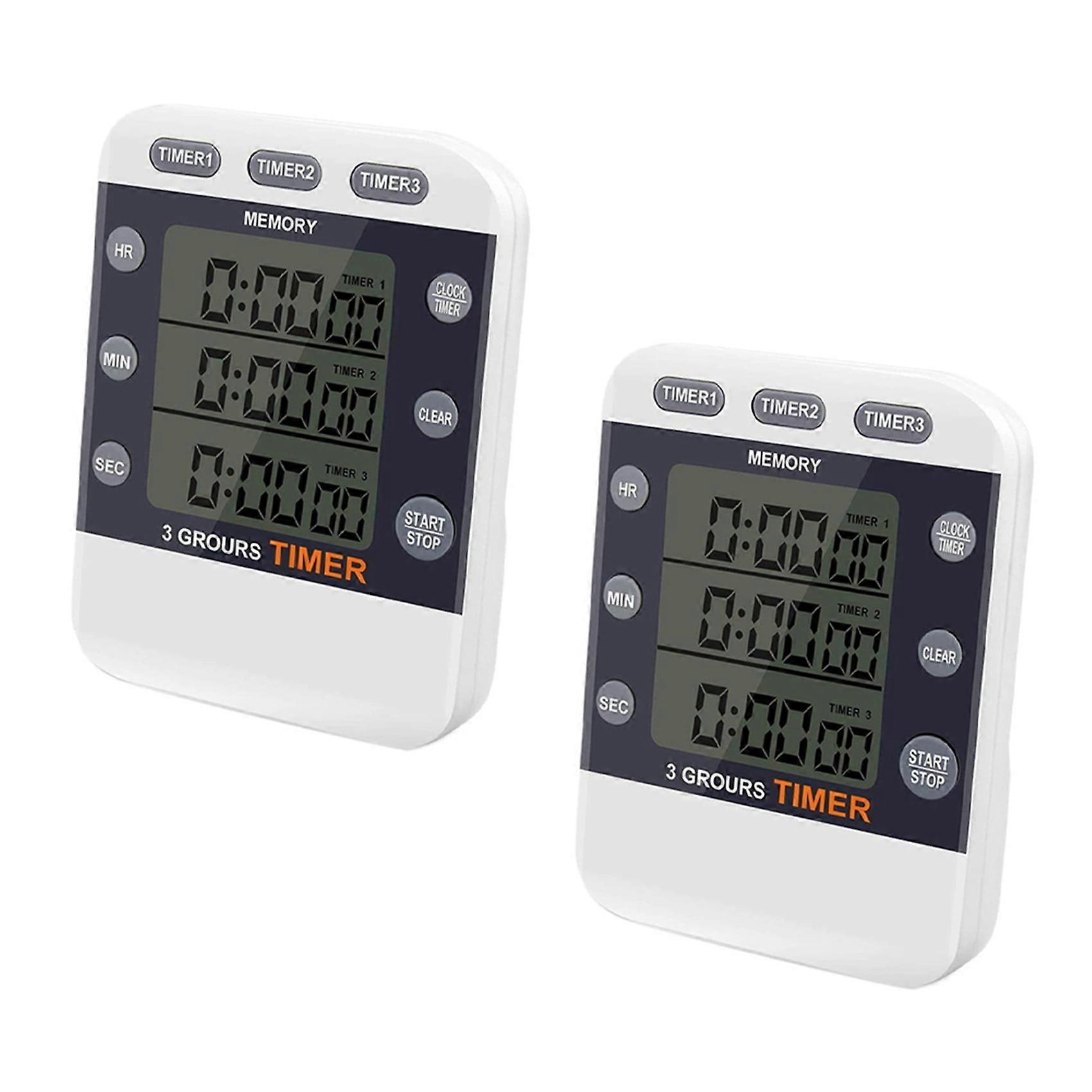 2X Digital Timer 100 Hour Triple Count Down/Up Clock Timer Kitchen Cooking Timer with LCD Display Loud Alarm Bracket