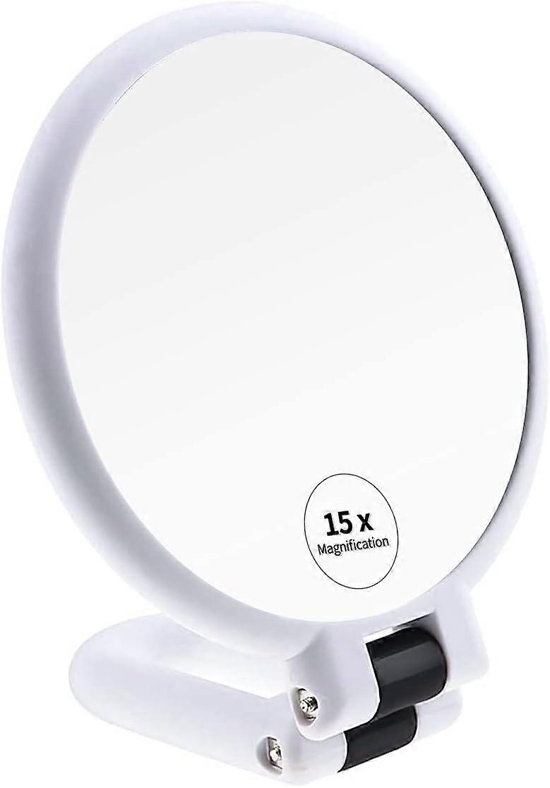 1 Pack 15x Magnification Handheld Mirror, Double Sided Travel Mirror with Folding Handle, Magnifying Handheld Mirror for Women Travel Desk (White)