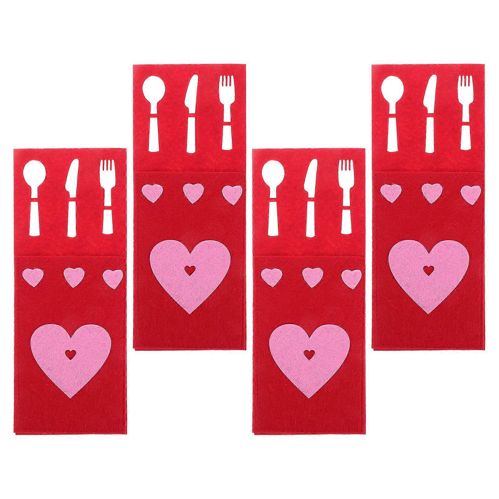 Valentine's Day Cutlery Bag Heart Shape Silverware Holder Set 4Pcs